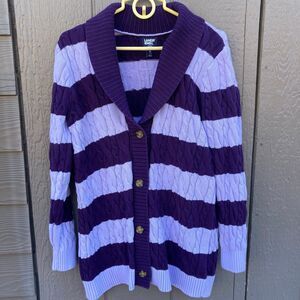 lands end drifter women’s size medium dark purple and lilac cable knit cardigan